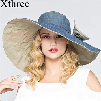 Xthree reverzibilné letný klobúk pre ženy Superlarge okraj Pláže spp slnko klobúk žena Anglicko Štýl