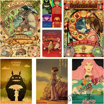 Fanúšikovia Zber Plagát Hayao Miyazaki Anime Film Plagáty Retro Kraft Papier, Nálepky Na Stenu Domova Odvážneho Preč Umenie Plagáty