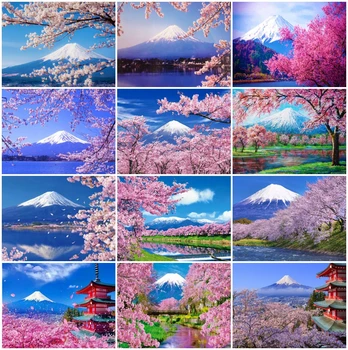 Diamond Umenie Maľba Sakura Krajiny Diamond Výšivky Plné Námestie Čerešňové Kvety Cross Stitch Vyšívanie, DIY Stenu Decor