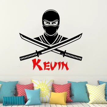 Vlastné meno Ninja Stenu Kotúča, pre chlapca, detská izba dekorácie Samuraj Stenu, Nálepky Osobné Meno Bojovník Stenu Decor Obtlačky HY946