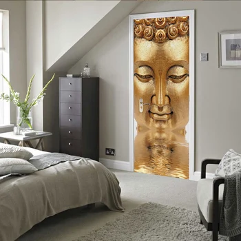 3D tvorivé sochu Budhu dvere samolepky samolepky na stenu ako samolepiace vymeniteľné nepremokavé