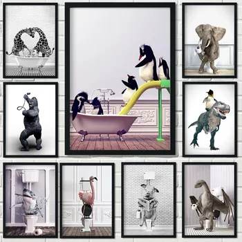Cartoon Vaňou Zviera Slon Penguin Orangutan Zebra umenie domov Stena Moderného Dizajnu Izba Dekor Plátno Plagát Estetika Kuchyňa