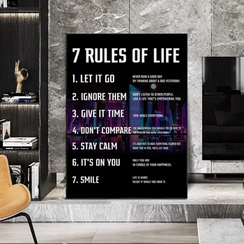 7 Pravidlá Života Motivačné Plátno Maľovaní Plagátov a Tlač Inšpiratívne Wall Art Obraz pre Spálne Office Miestnosti Dekorácie