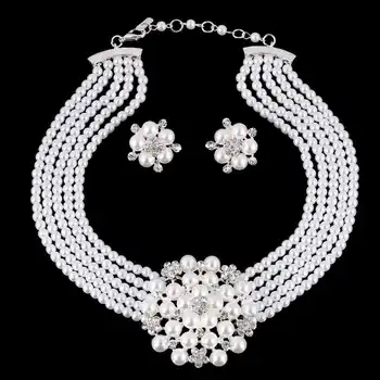 Nové Módne Svadobné Šperky Sady Multi-layer Imitácia Perly Reťazci, Big Flower Nevesta Náhrdelník Ženy Vyhlásenie Náhrdelník Bijoux