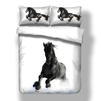 3D Perinu Sadu White Black Horse Twin Kráľovná Kráľ posteľná bielizeň Nastaviť Úplné Nordic Obliečky Pre Dospelých Dieťa, Deti, domáci Textil,