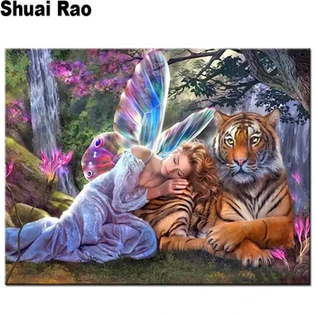 Fantasy Tiger a Víla Diamond výšivky Motýľ Krásy 5d Diy Diammond Maľovanie Plný vrták Mozaiky Cross Stitch Domova