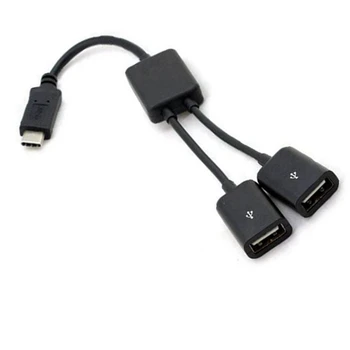 Typ C OTG USB 3.1 Mužov Dual 2.0 Female OTG Poplatok 2 Port HUB Kábel Y Splitter