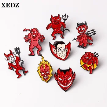 XEDZ 8 štýlov cartoon červená smalt pin upír pekla demon bojovník plameň zbraň dieťa darček šperky odznak batoh brošňa