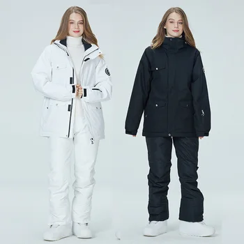 Ženy a Muži Zimné Lyžiarske Oblek Vonkajšie Vetru Nepremokavé Teplé Snowboard Vyhovovali Priedušná Ski Bunda + Nohavice Biely Sneh Oblek