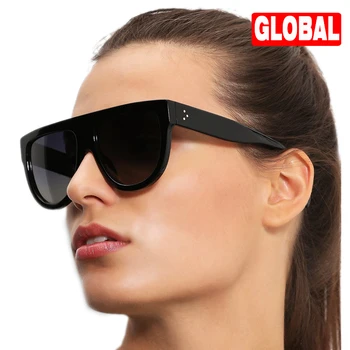 Plochý Top Nadrozmerné Ženy slnečné Okuliare CELI Retro Štít Tvar Dizajn Značky Big Rám Nit Odtiene slnečné Okuliare Ženy UV400 Okuliare