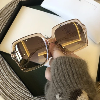 Módne Luxusné Námestie Slnečné Okuliare Ženy Značky Dizajnér Retro Slnečné Okuliare Žena Veľký Rám Gradient Zrkadlo Vintage Oculos De Sol