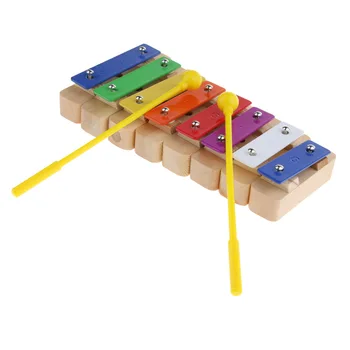 1 Sada Drevených Deti Hračky 8 Poznámky Xylophone Zvuk Tehlový Blok s 2ks Paličky Palice
